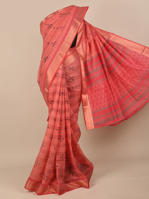 

Pothys Pink & Grey Ethnic Motifs Zari Saree