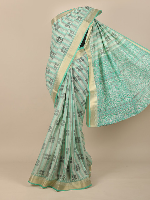 

Pothys Green & Grey Zari Saree