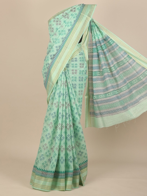 

Pothys Green & Blue Ethnic Motifs Cotton Blend Saree