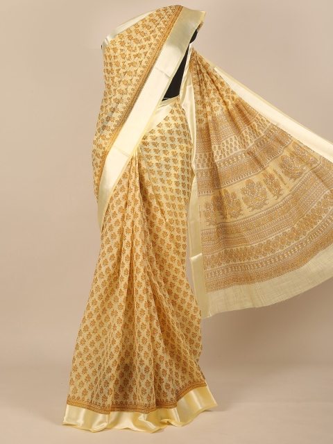 

Pothys Yellow & Beige Floral Cotton Blend Saree