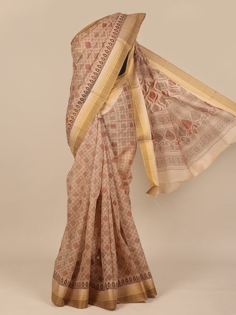

Pothys Brown Ethnic Motifs Cotton Blend Saree