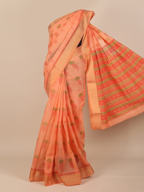 

Pothys Peach-Coloured Ethnic Motifs Cotton Blend Saree