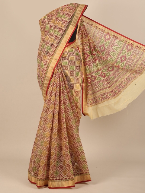 

Pothys Cream-Coloured & Maroon Ethnic Motifs Cotton Blend Saree