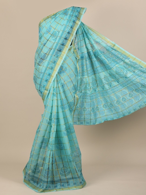 

Pothys Turquoise Blue Ethnic Motifs Cotton Blend Saree