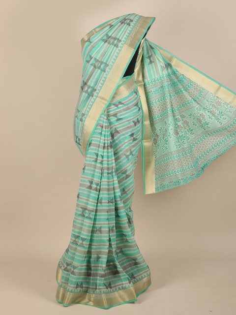 

Pothys Green & Grey Ethnic Motifs Cotton Blend Saree