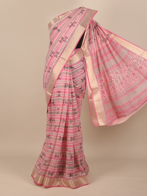 

Pothys Pink & Grey Ethnic Motifs Cotton Blend Saree