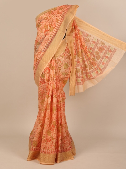 

Pothys Orange Floral Cotton Blend Saree