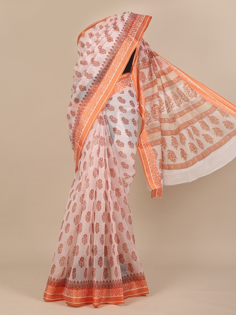 

Pothys White & Orange Ethnic Motifs Cotton Blend Saree