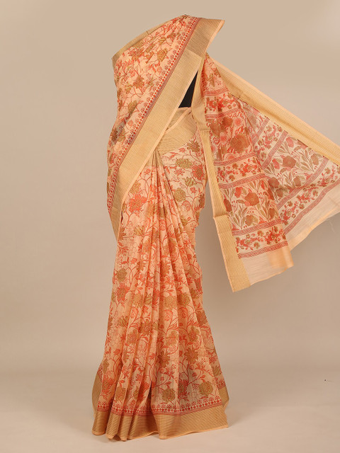 

Pothys Orange & Red Floral Zari Saree