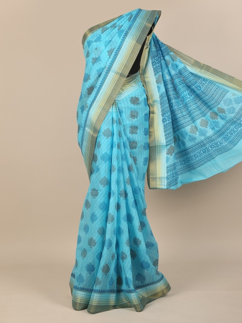 

Pothys Blue & Navy Blue Ethnic Motifs Zari Saree