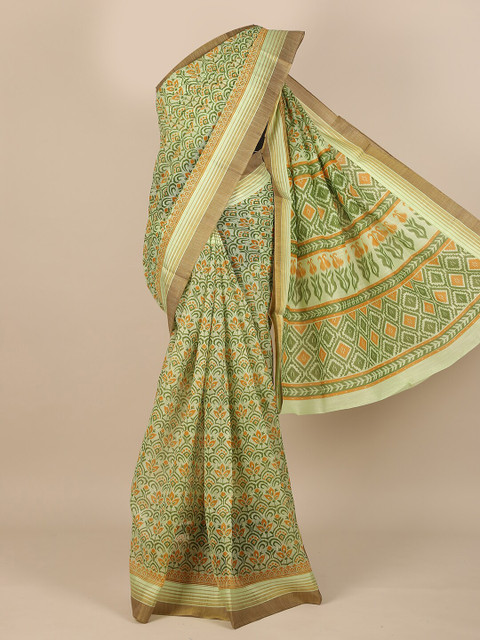 

Pothys Green & Orange Ethnic Motifs Zari Saree