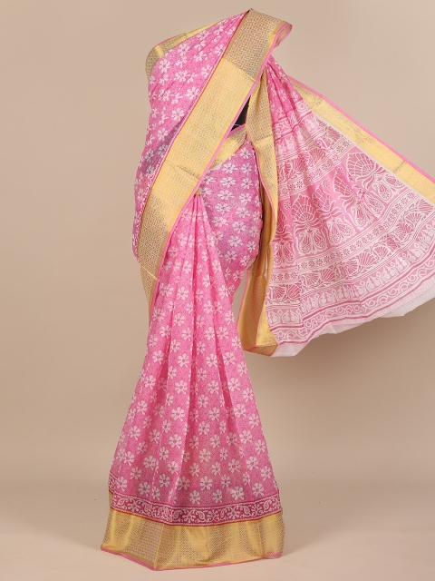 

Pothys Pink & White Floral Zari Saree