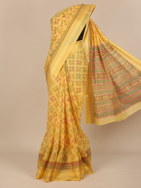 

Pothys Yellow & Beige Ethnic Motifs Zari Saree