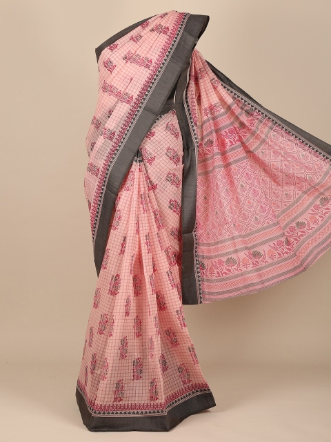 

Pothys Pink & Black Ethnic Motifs Zari Saree