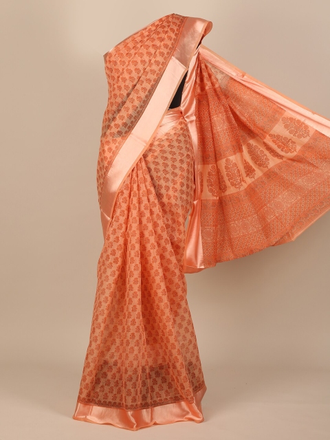 

Pothys Peach-Coloured & Orange Ethnic Motifs Zari Saree