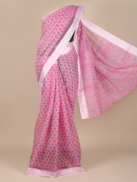 

Pothys Pink & Silver-Toned Ethnic Motifs Zari Saree