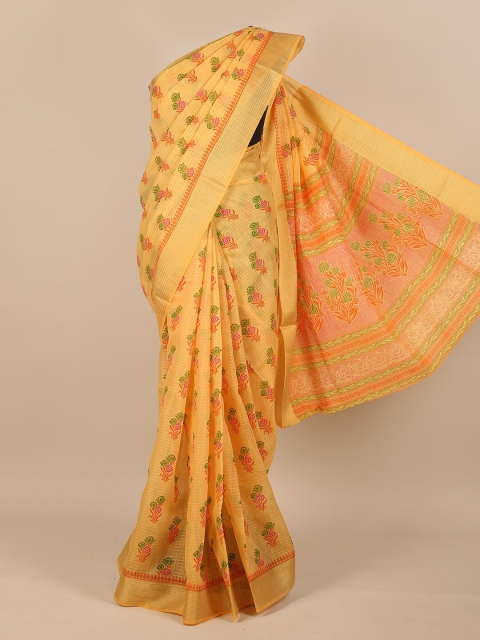 

Pothys Yellow & Green Floral Zari Saree