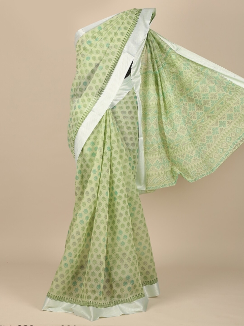 

Pothys Green & Silver-Toned Ethnic Motifs Saree