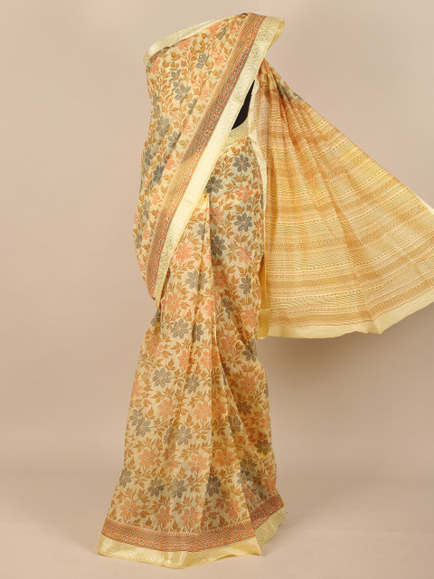 

Pothys Yellow & Brown Floral Saree