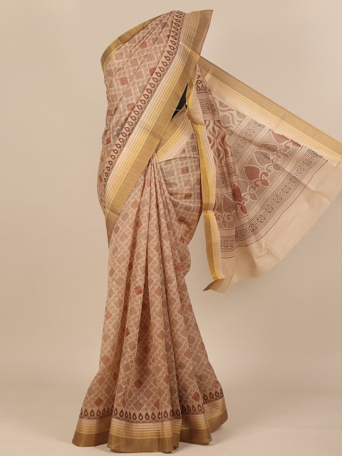 

Pothys Brown & Gold-Toned Printed Saree