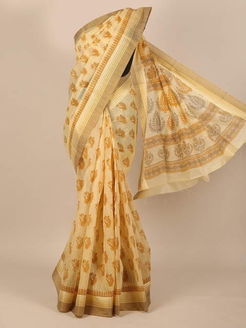

Pothys Yellow & Brown Floral Saree