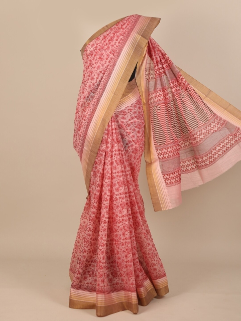 

Pothys Pink & Gold-Toned Floral Saree