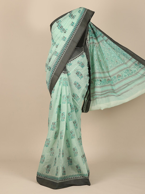 

Pothys Green & Grey Floral Saree
