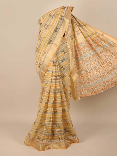 

Pothys Yellow & Grey Printed Saree