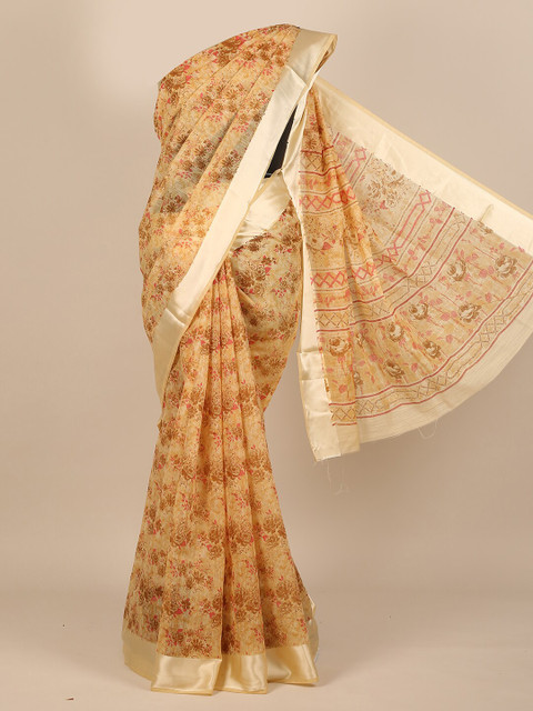 

Pothys Yellow & Brown Floral Saree