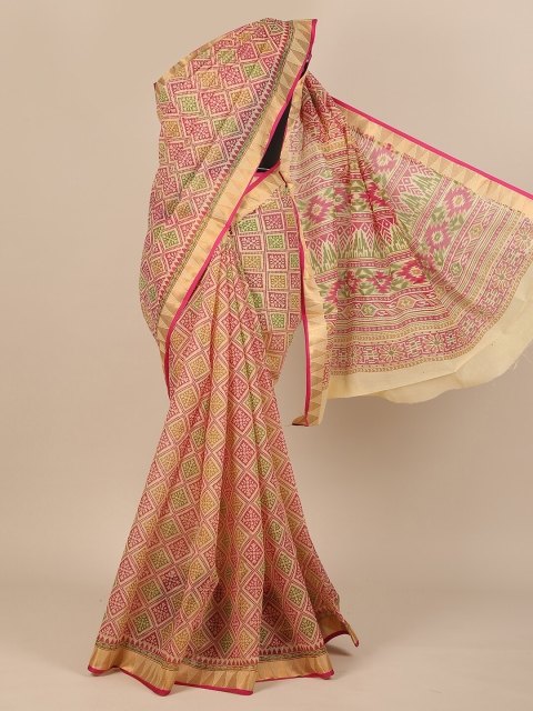 

Pothys Beige & Fuchsia Printed Saree