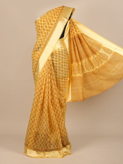 

Pothys Yellow & Gold-Toned Floral Saree