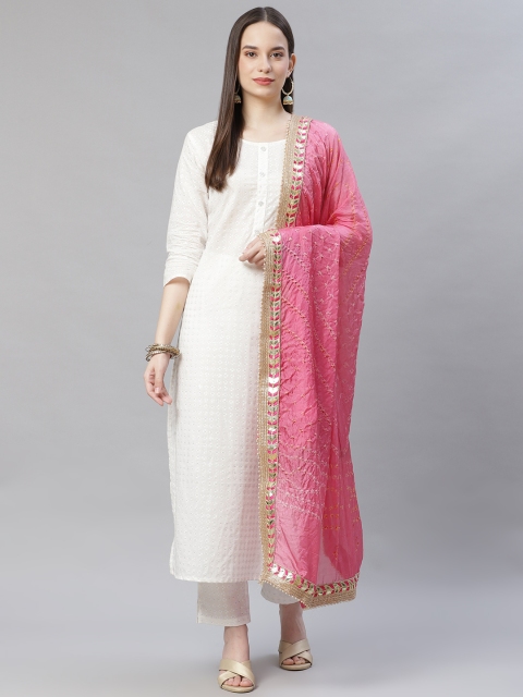 

mokshi Rose Woven Design Pure Silk Dupatta with Gotta Patti