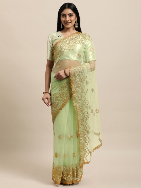 

Mameraa Green Floral Embroidered Net Saree