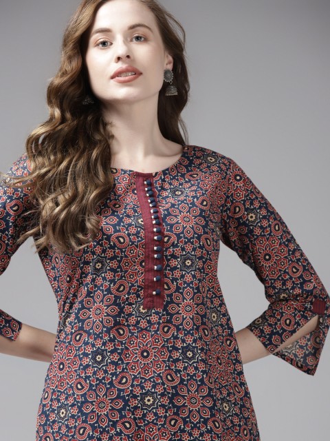 

Yufta Women Blue Printed Regular Pure Cotton Kurta with Palazzos