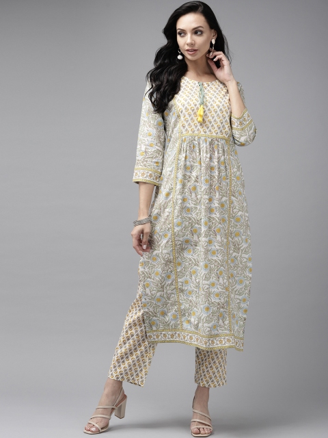 

Yufta Women White Floral Printed Regular Pure Cotton Kurta with Palazzos