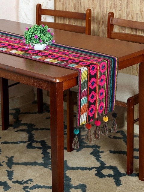 

Mezposh Pink & Blue Striped Cotton Acrylic Jacquard 6-Seater Table Runner