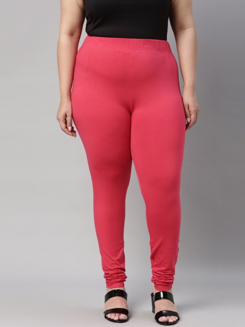 

Go Colors Women Coral-Pink Solid Cotton Churidar-Length Leggings