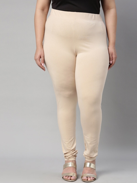 

Go Colors Women Beige Solid Churidar-Length Cotton Leggings