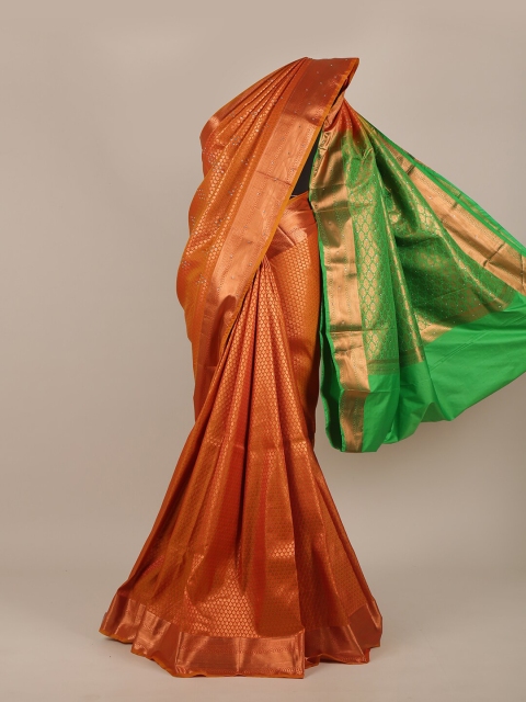 

Pothys Copper-Toned & Green Woven Design Pure Silk Saree