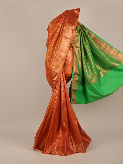 

Pothys Orange & Green Woven Design Beads and Stones Pure Silk Saree