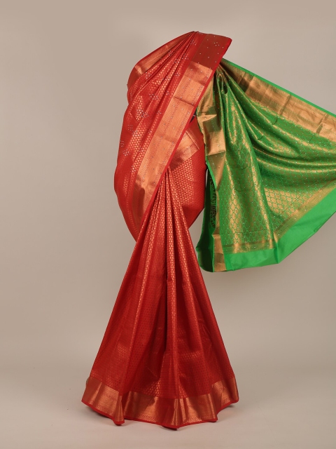 

Pothys Red & Green Woven Design Beads and Stones Pure Silk Saree