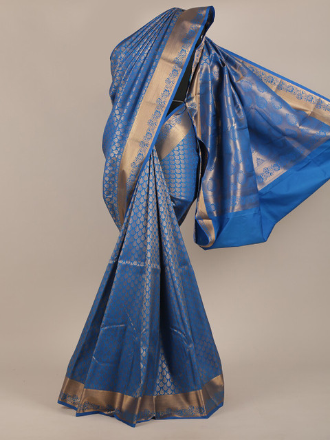 

Pothys Blue & Gold-Toned Woven Design Zari Pure Silk Saree