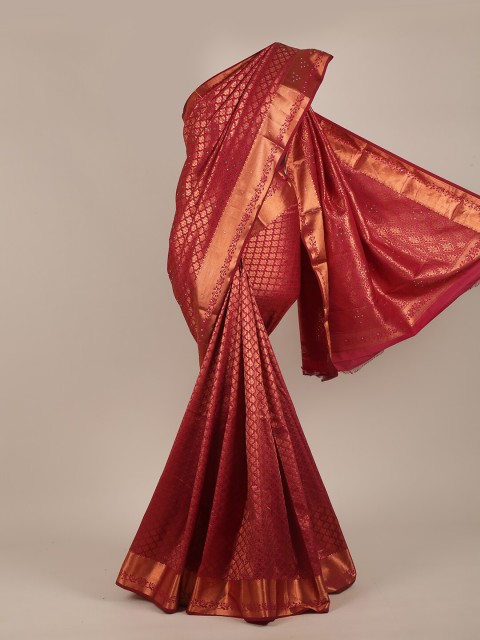 

Pothys Magenta & Gold-Toned Woven Design Zari Pure Silk Saree