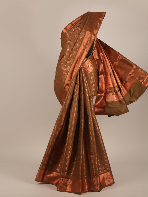 

Pothys Green & Rust-Coloured Woven Design Pure Silk Saree
