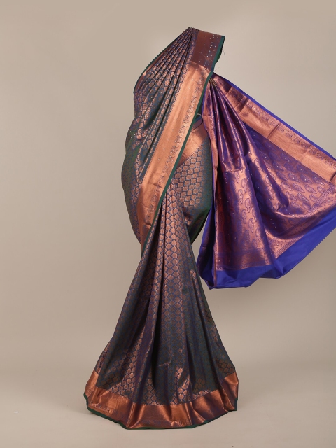 

Pothys Blue & Copper-Toned Woven Design Zari Pure Silk Saree