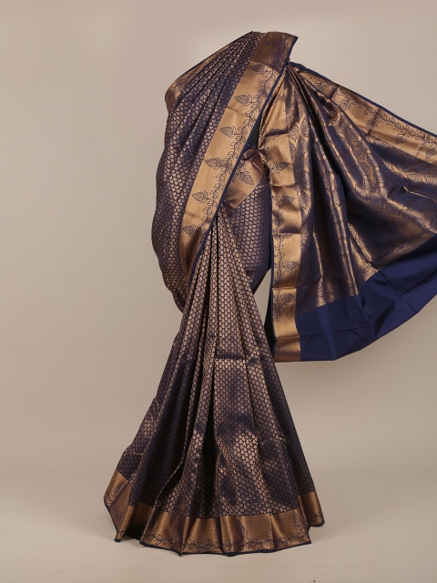 

Pothys Blue & Gold-Toned Woven Design Pure Silk Saree