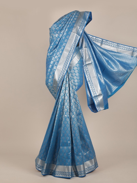 

Pothys Blue & Silver-Toned Woven Design Pure Silk Saree