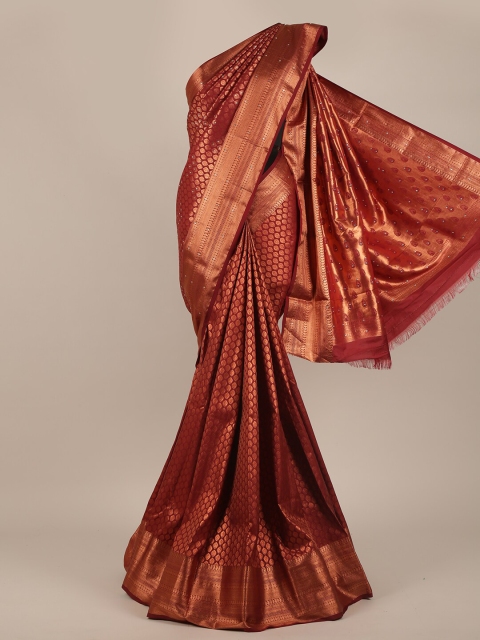 

Pothys Maroon & Rust Woven Design Pure Silk Saree