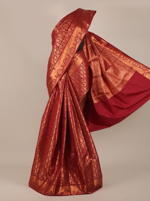 

Pothys Maroon & Gold-Toned Woven Design Pure Silk Saree
