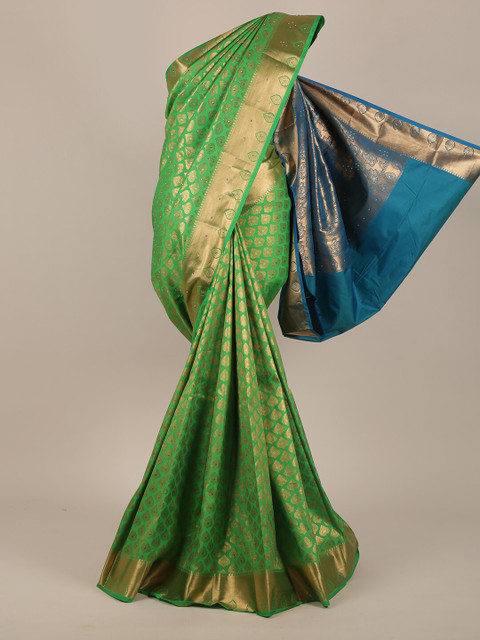 

Pothys Green & Gold-Toned Woven Design Pure Silk Saree